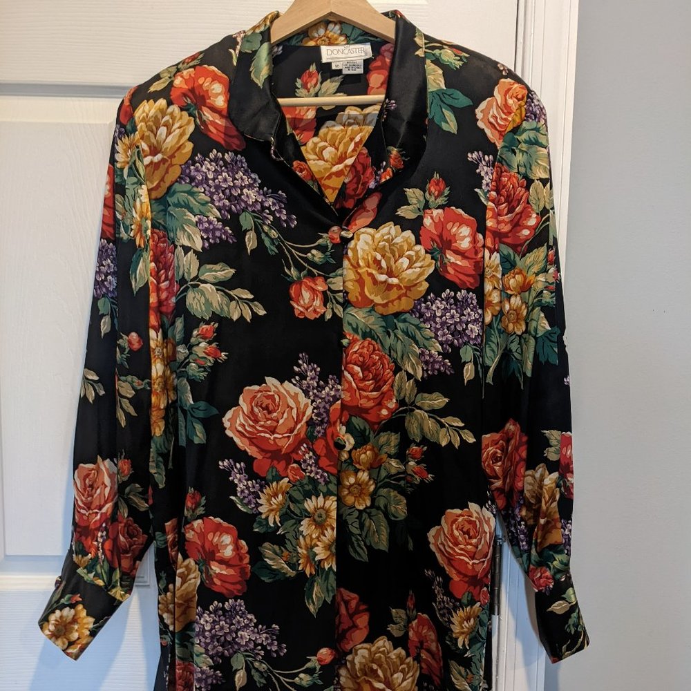 Vintage Don Caster 100% Silk Floral Blouse